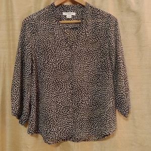 Liz Claiborne Semi-Sheer Black & White 3/4 Sleeve Top Petite Medium